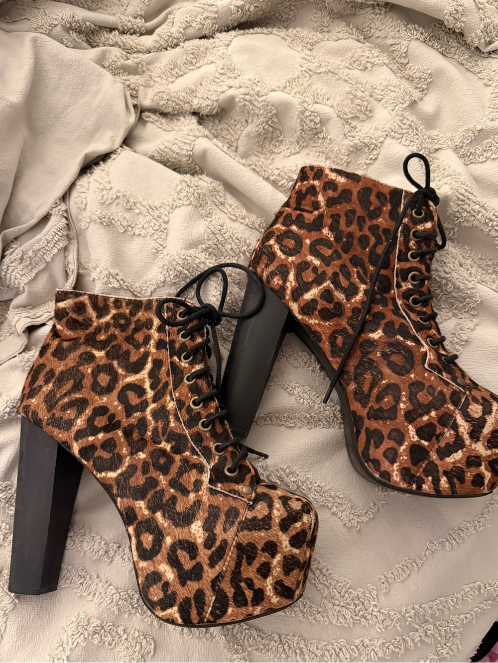 Jeffrey Campbell LITA Leopard Print Platform Lace-Up Ankle Boots